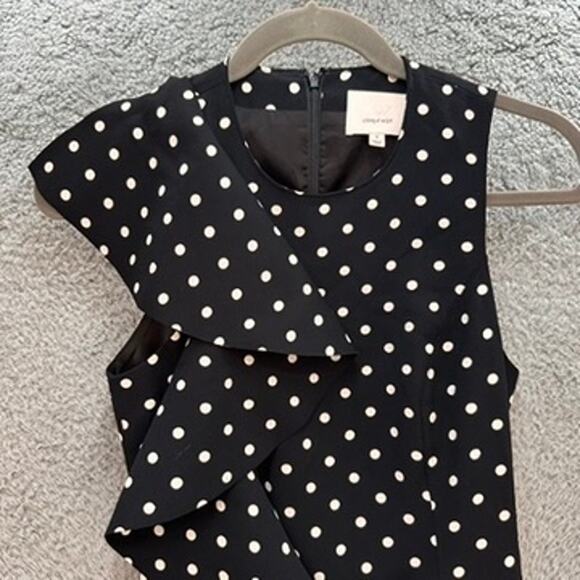 Cinq a Sept Size 0 Polka Dot Dress Structured Ruffle Sleeveless Timeless - Picture 1 of 10